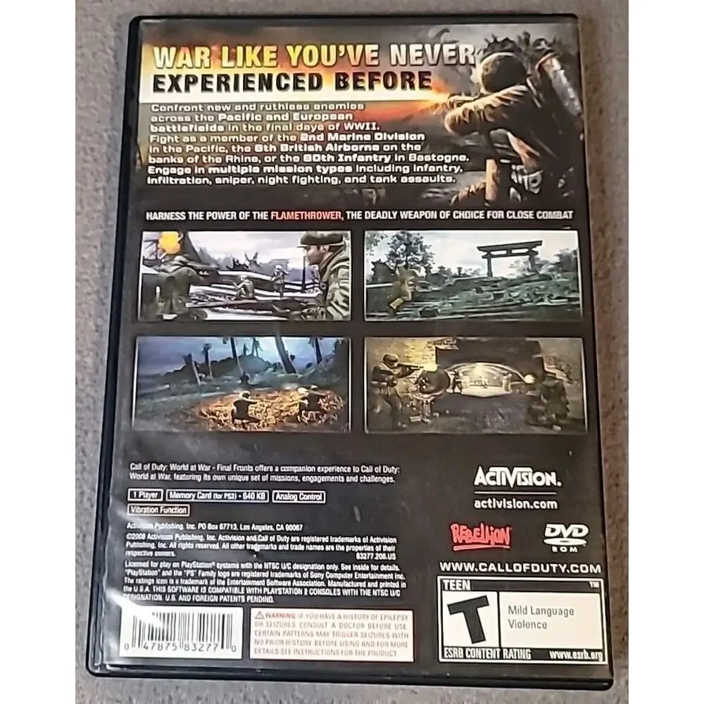 Call Of Duty World At War Final Fronts PlayStation 2 PS2 Video Game CIB